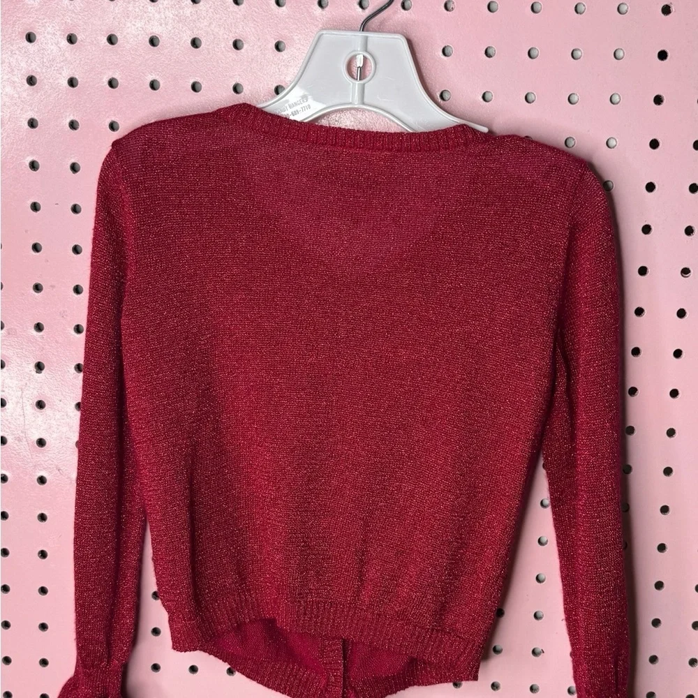 OshKosh B’gosh Girls Red Metallic Ruffle Cardigan Sweater Size 4T Classic Preppy
